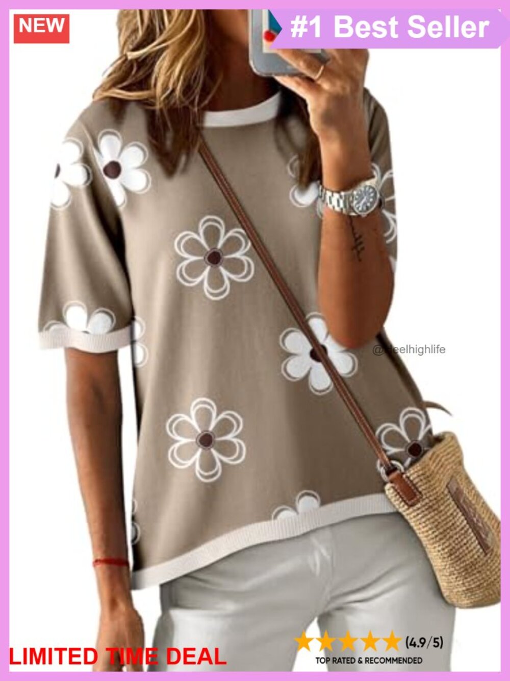 Dokotoo Womens Soft Knit High Low Short Sleeve Crewneck Pullover Top